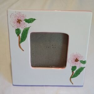 White and Pink Floral Accented Picture Frame